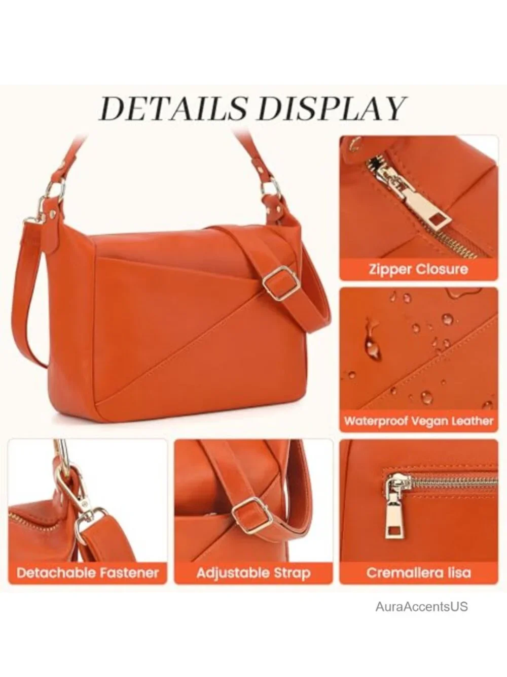 Women's Vegan Leather Crossbody Hobo Bag with Adjustable Strap